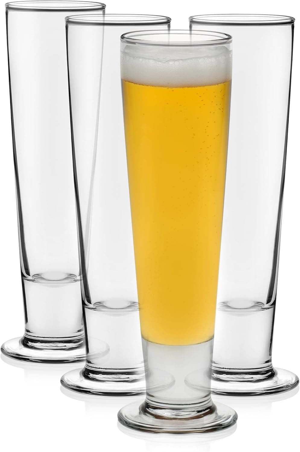 Libbey Stockholm Pilsner Beer Glasses Set of 4, 14.5oz, Tall Slender