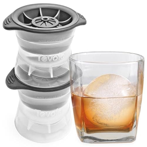 Tovolo Sphere Ice Mold Set of 2 for Whiskey Bourbon and Cocktails, Charcoal | Detailed shapes melt slowly, flexible release, tight-fitting lids help limit freezer odors, stackable between uses