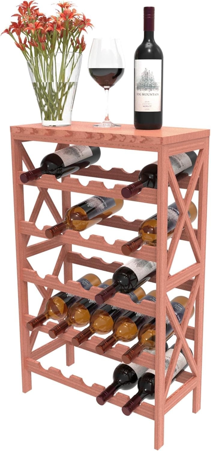 Lavish Home Freestanding 25 Bottle Wine Rack with Tabletop, Wood