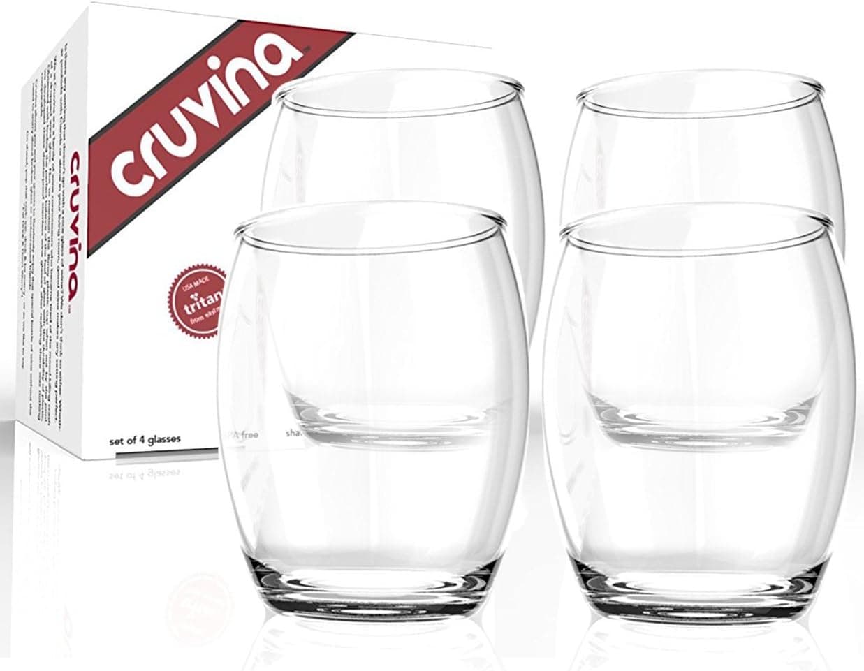 Cruvina Unbreakable Stemless Plastic Wine Glasses, Tritan, 13oz, Set of 4