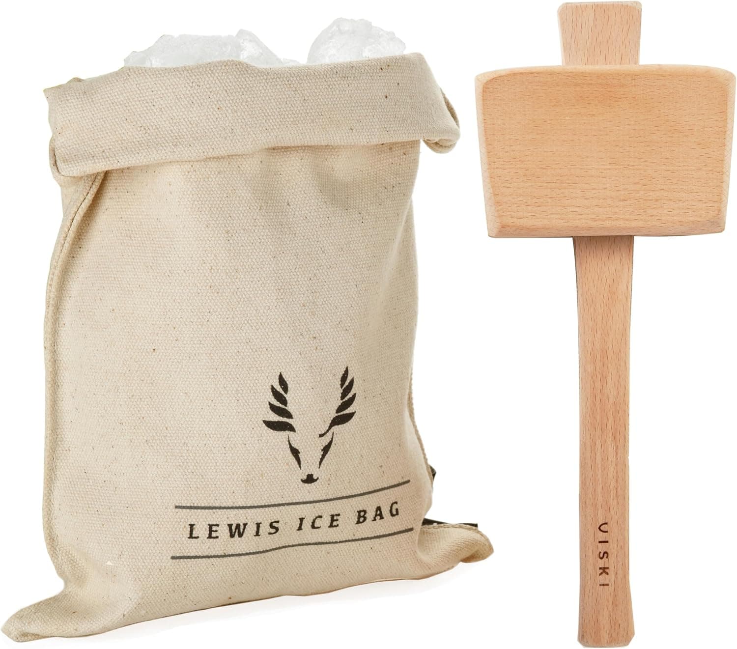 Viski Professional Lewis Ice Bag and Mallet, Manual Ice Crusher, 12"