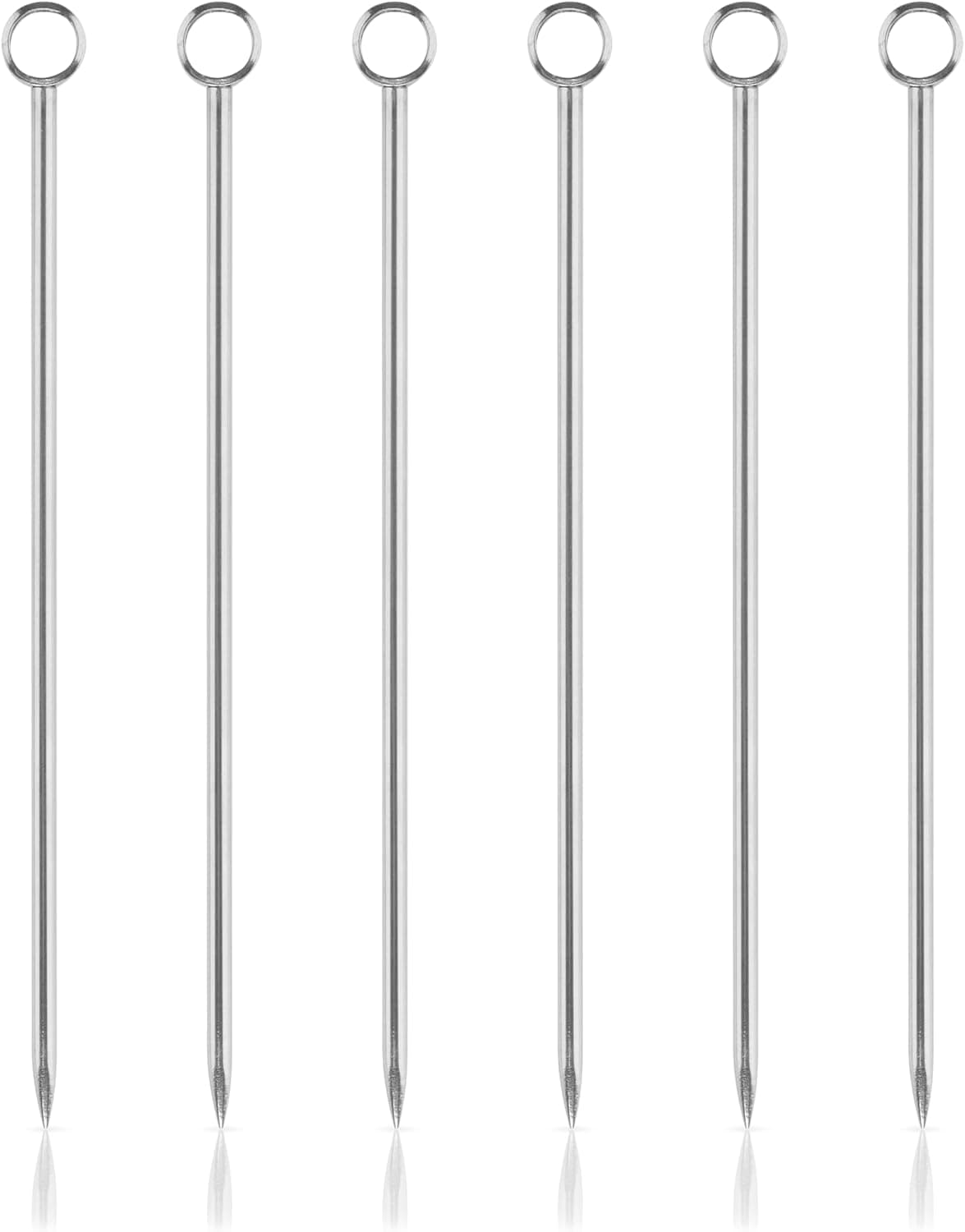Viski Stainless Steel Cocktail Picks Ring Top, Set of 6, 4.25 inch