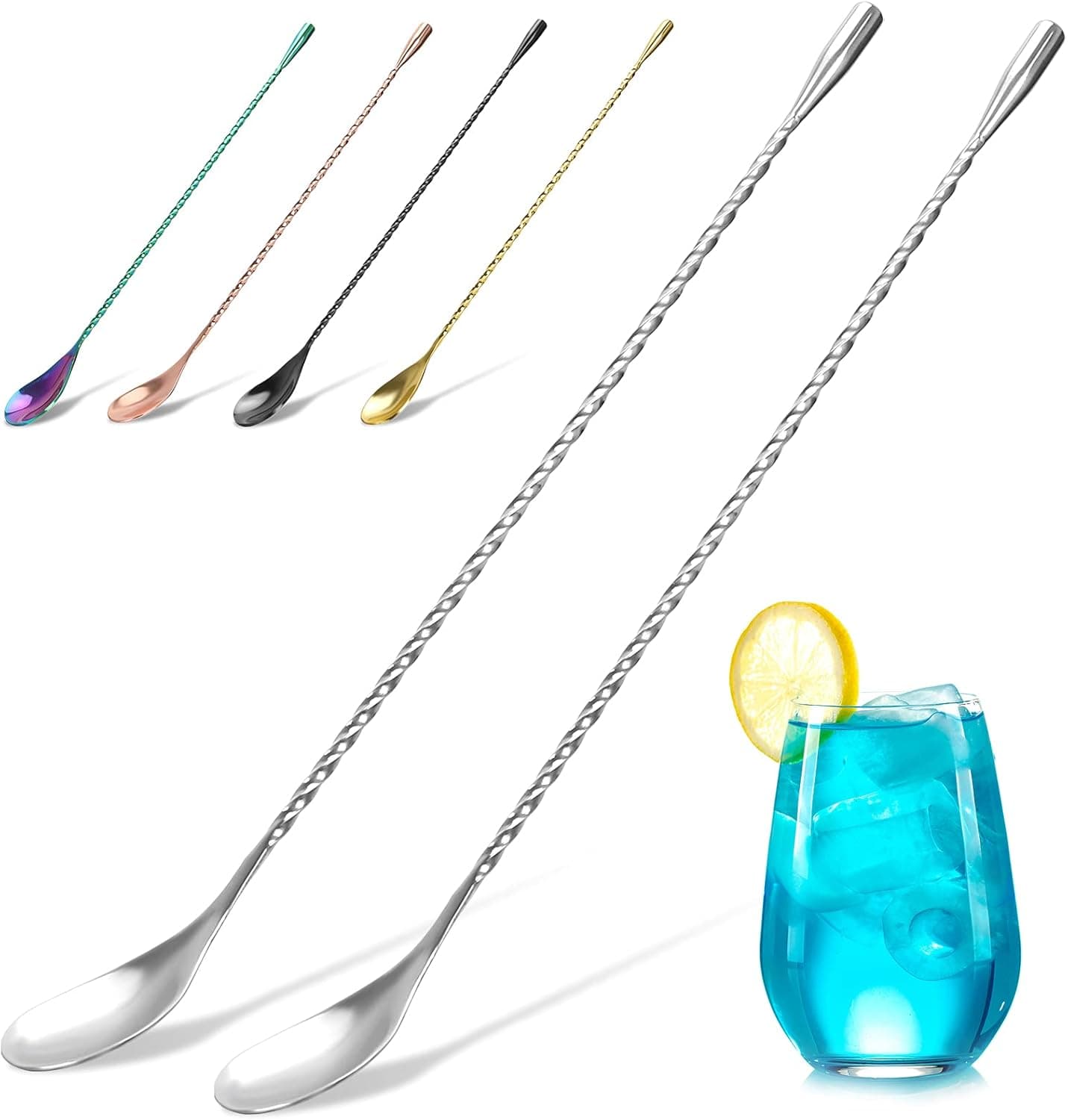 2-Pack 12in Stainless Steel Bartender Mixing Spoon Spiral
