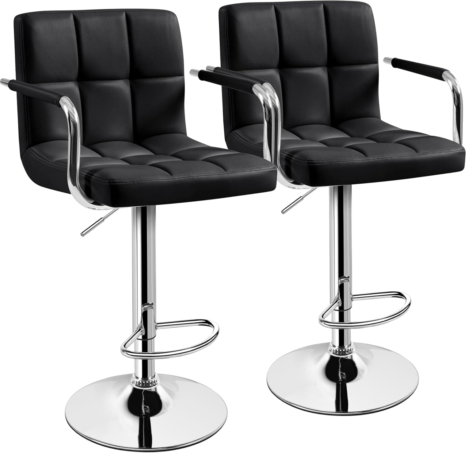 Yaheetech Bar Stools Set of 2, PU Leather Adjustable Swivel with Armrest and Back