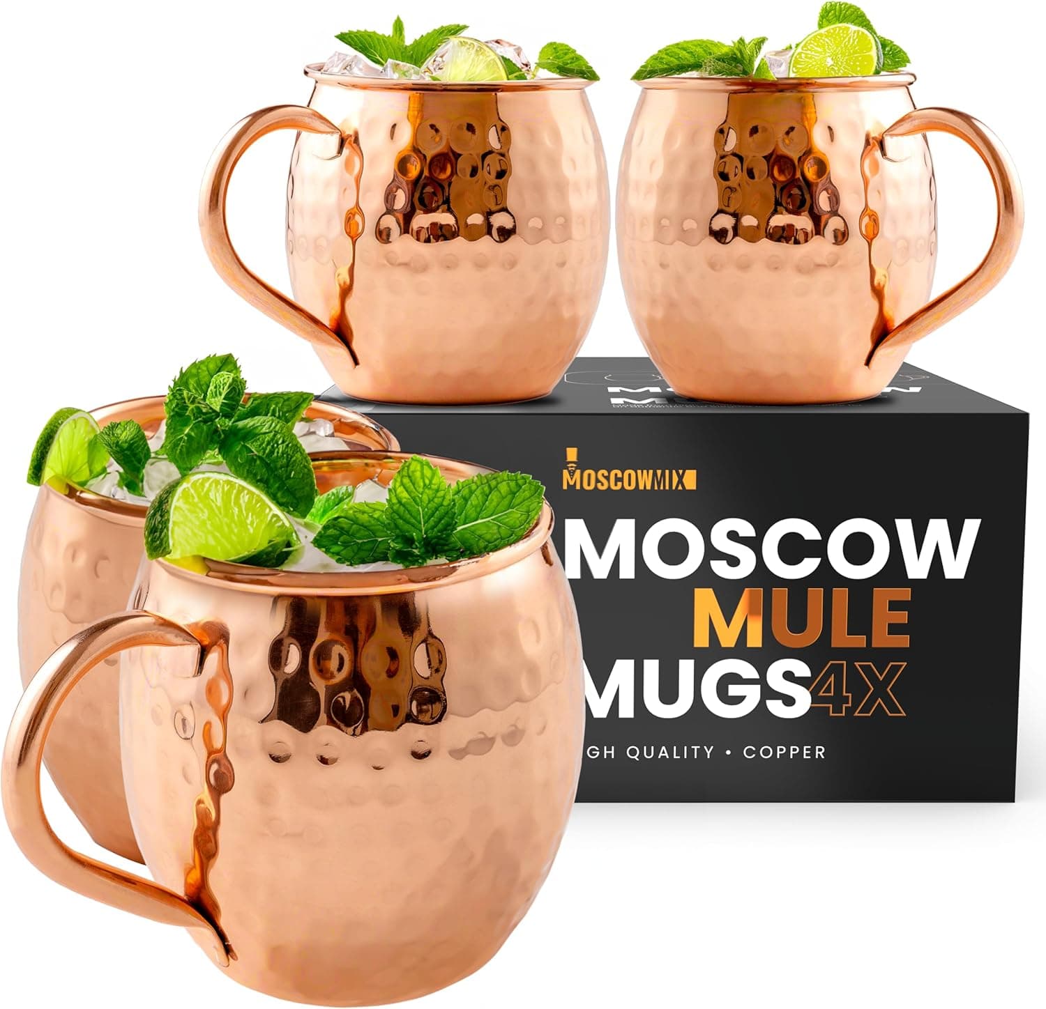 Moscow-Mix Moscow Mule Mugs - Set of 4, 100% Pure Copper, 16 oz