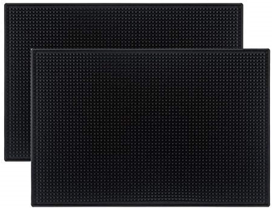 Tebery 2 Pack Black Bar Mat 18" x 12" Rubber Dish Drying Mat