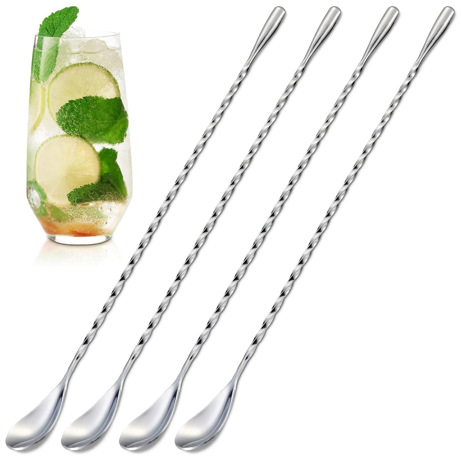 COOCANKE 4 Pcs Bar Spoon Cocktail Mixing, 12 inch Long Stainless Steel Stirrers
