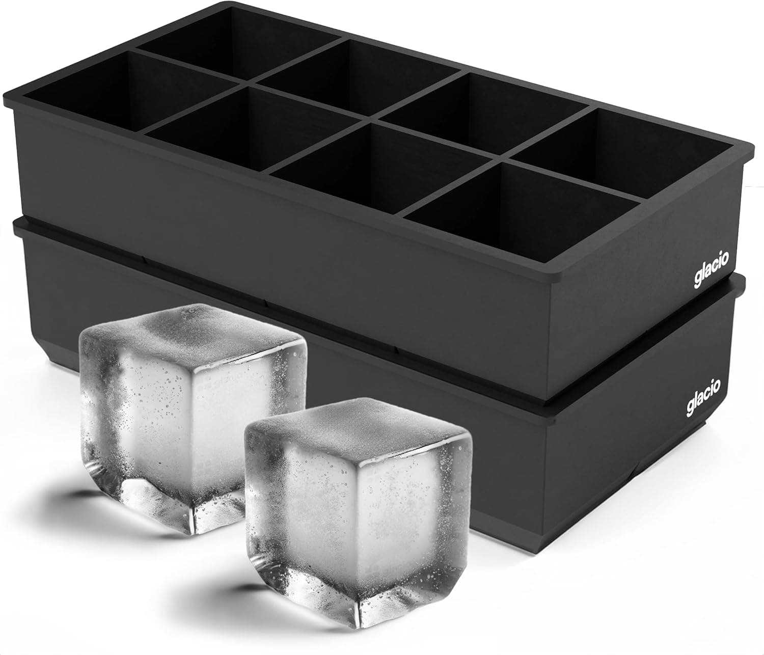 glacio Ice Cube Molds 2-Pack Silicone Trays for 8 Large Square Cubes
