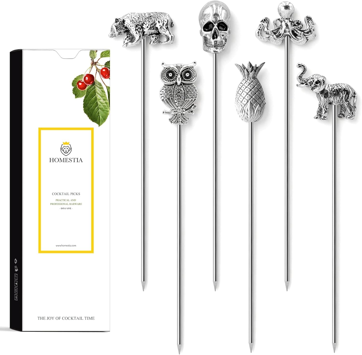 Homestia Metal Cocktail Picks 6Pcs Vintage Olive Martini Swords 4.7 inch