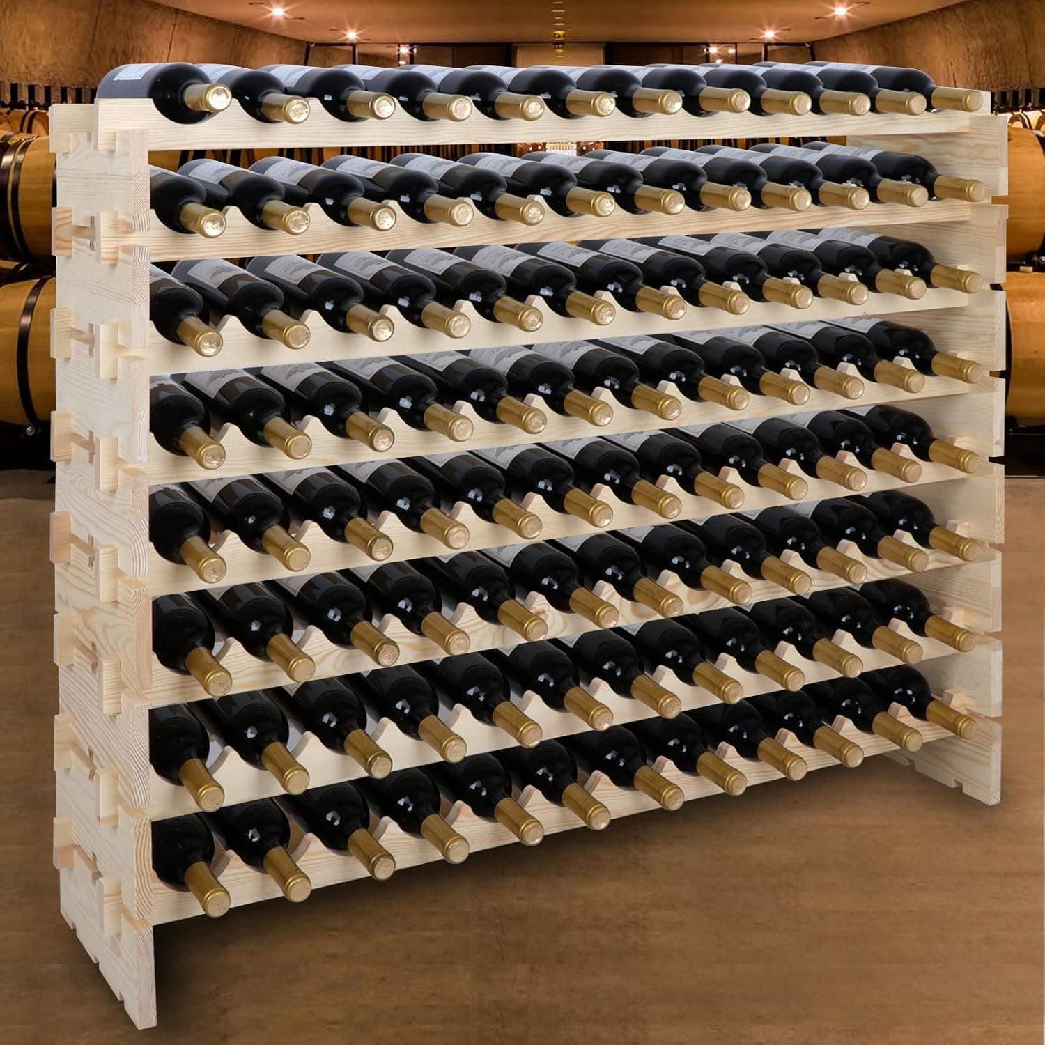 Smartxchoices 96 Bottle Modular Freestanding Floor Wine Holder, Solid Wood