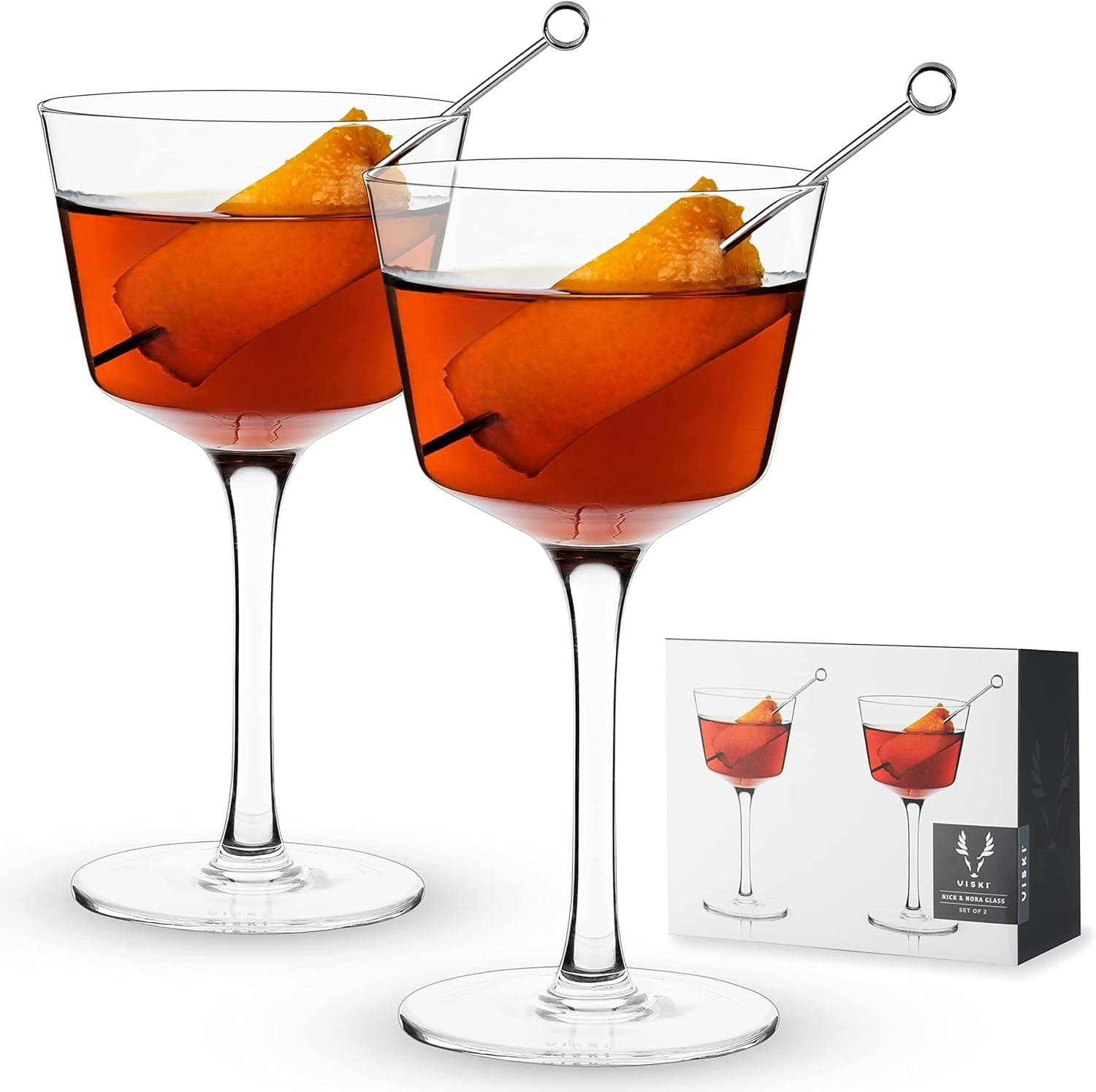 Viski Raye Nick and Nora Glasses, Premium Crystal, Set of 2, 4oz