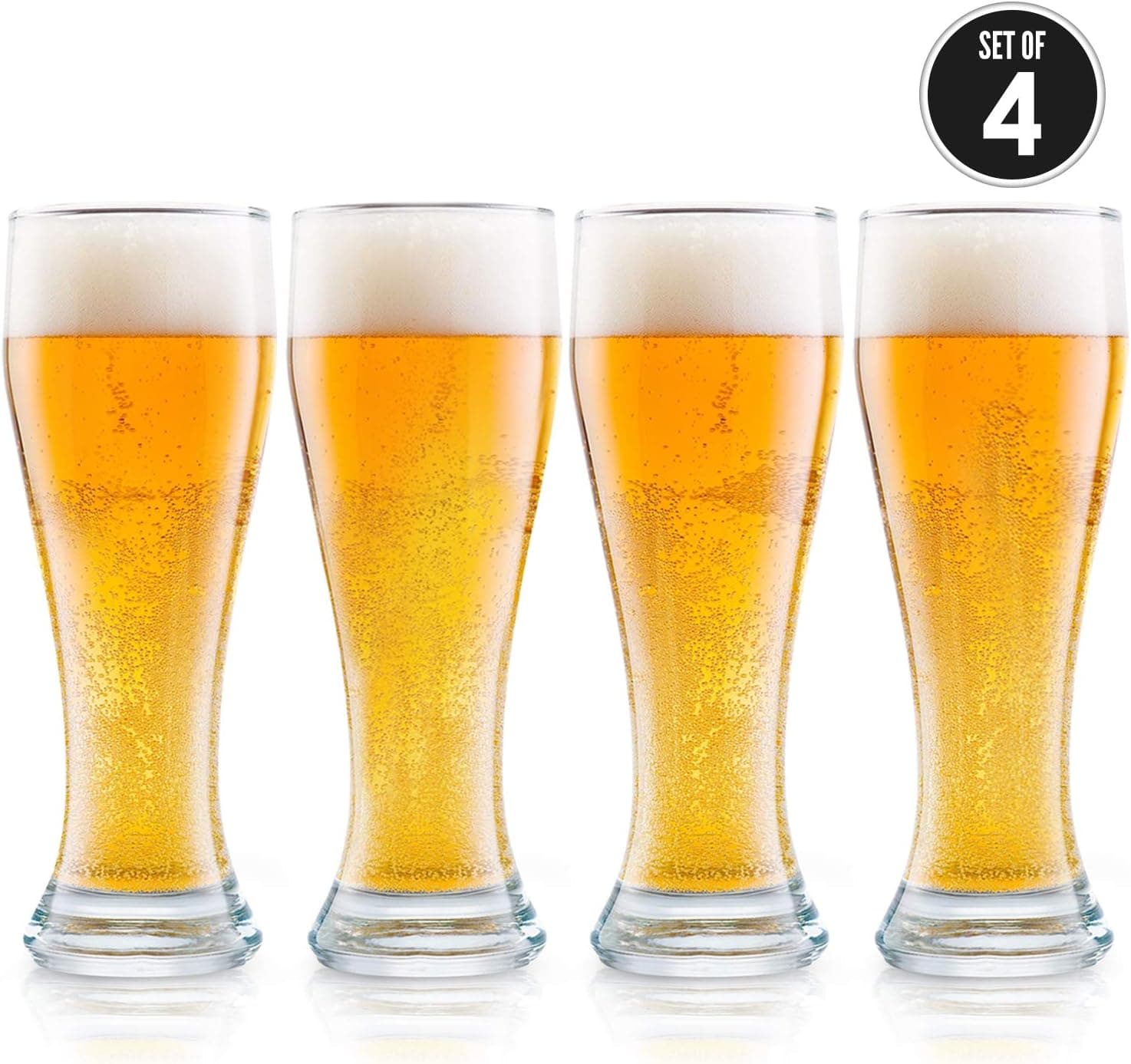 DU VINO USA Made Nucleated Pilsner Glasses, 16oz, Etched, 4 Pack