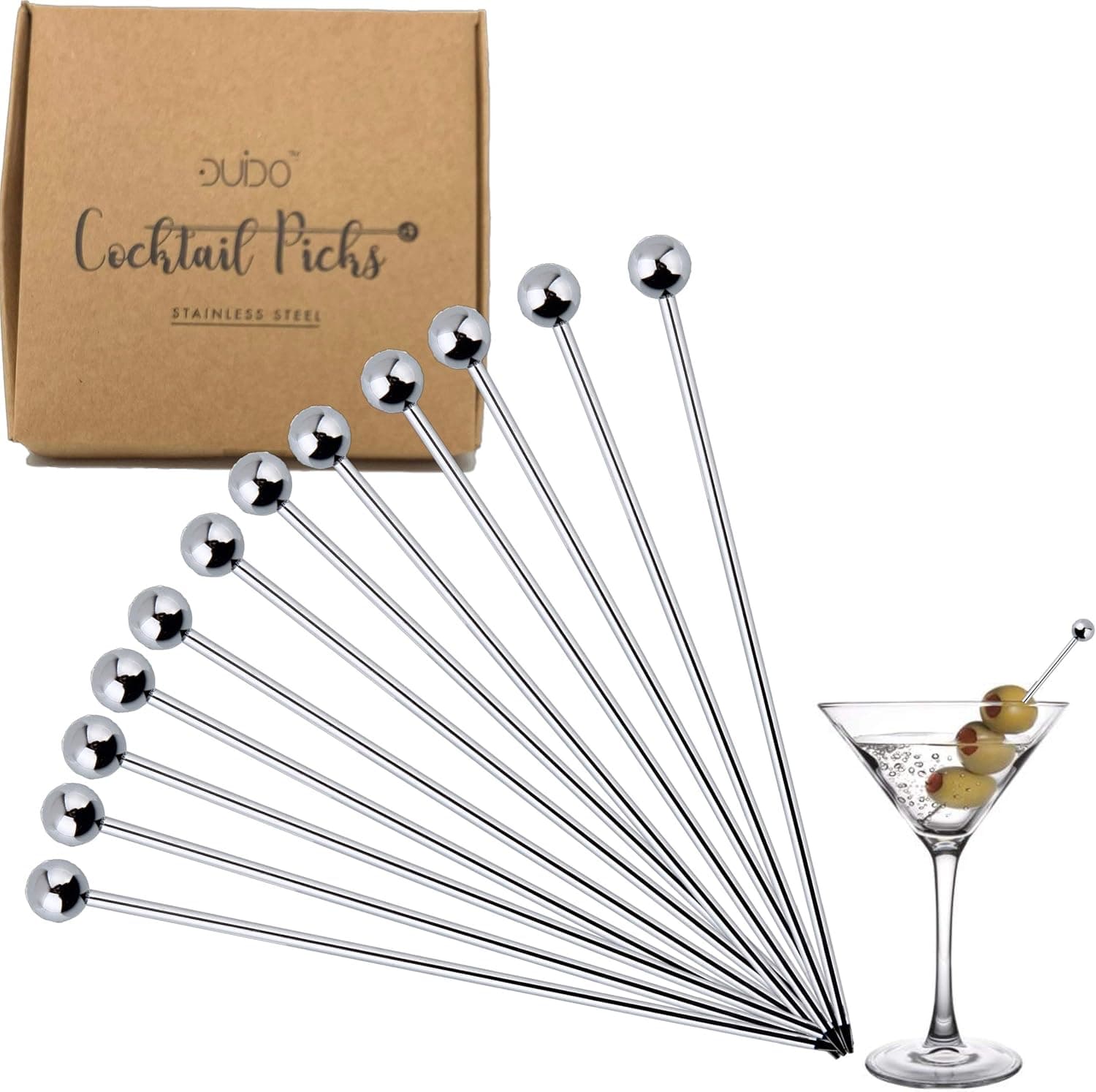 Cocktail Picks Stainless Steel Toothpicks 12 Pack 4 Inch Martini Picks