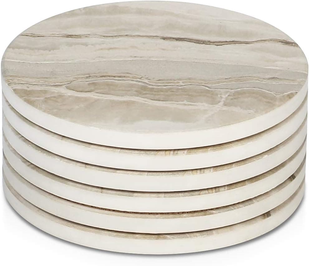 LIFVER Marble Ceramic Absorbent Coasters Set of 6