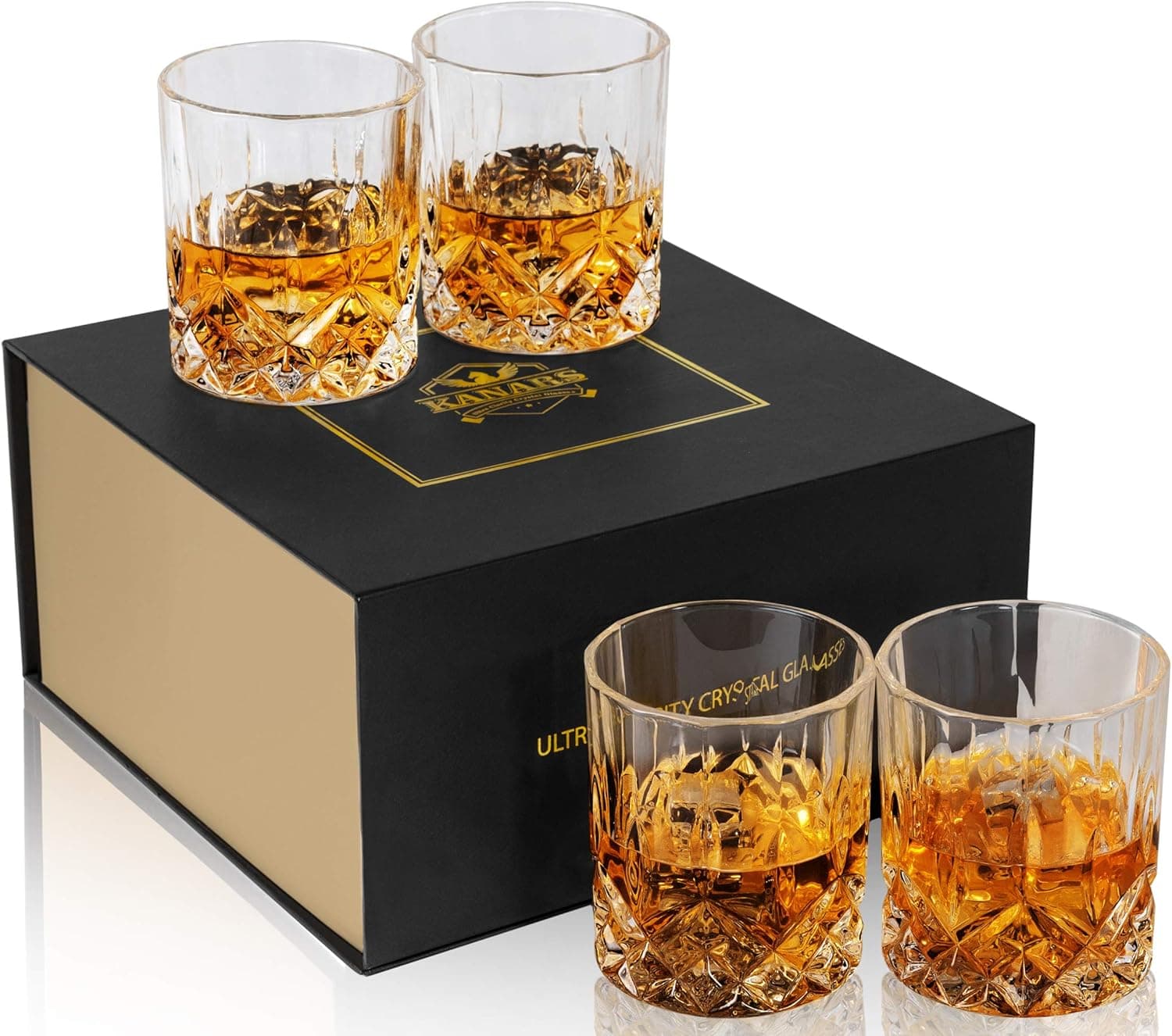 KANARS Old Fashioned Whiskey Glasses with Luxury Box 10 Oz Set of 4