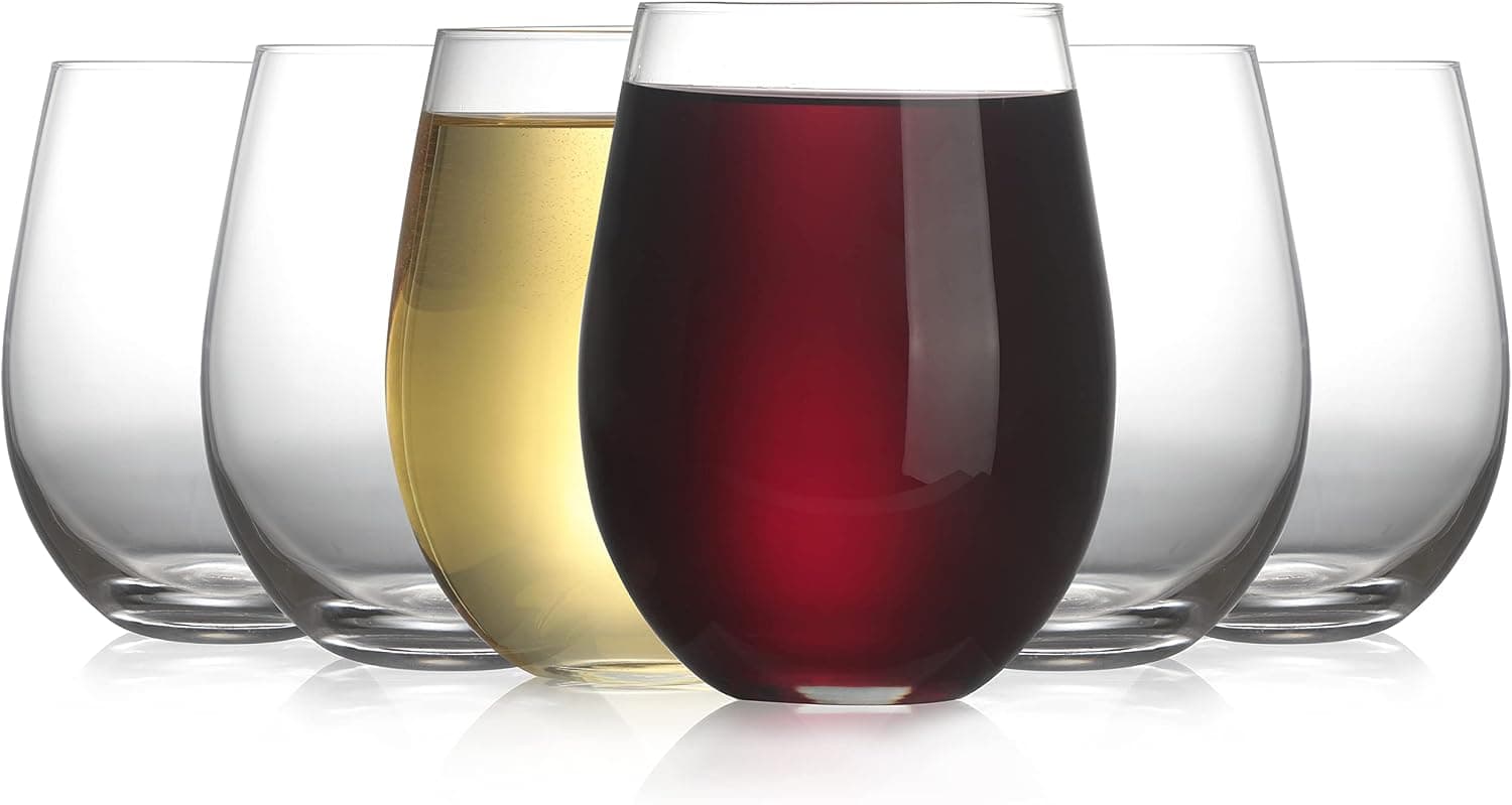 Element Drinkware Stemless Wine Glass Set of 6, 18oz, Chip Resistant Rim