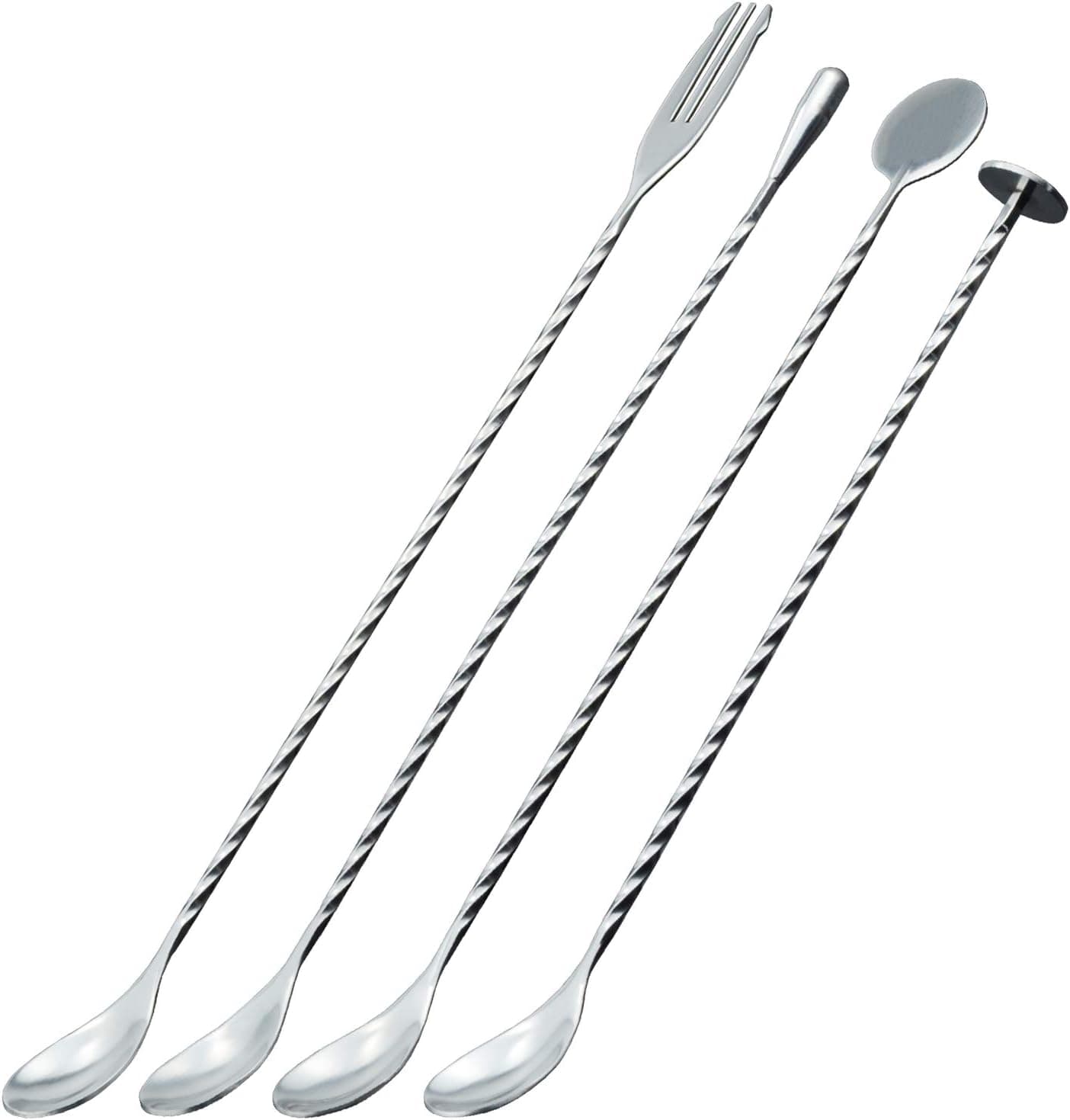 JETKONG 4 Pcs Bar Spoons Cocktail Mixing Spoon 12-Inch Stainless Steel Stirrer