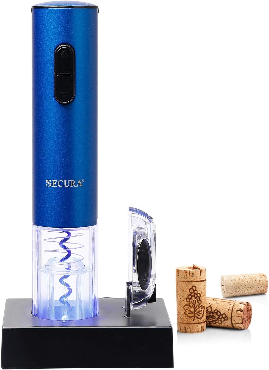 Secura Electric Wine Opener with Foil Cutter, Rechargeable (Blue)