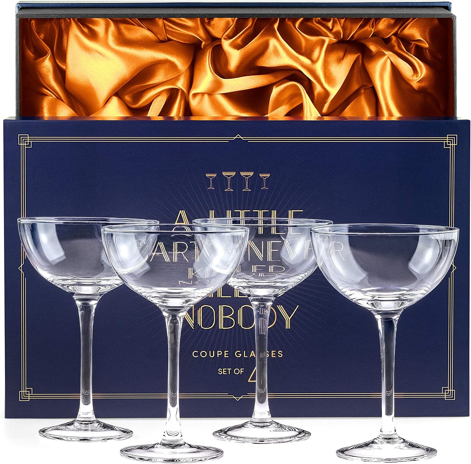 SAY HO UM Vintage Crystal Champagne Coupe Glasses Set of 4