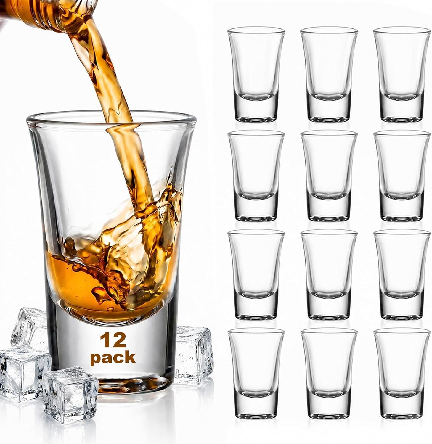 Ruckae 12 Pack 1oz Shot Glasses Set with Heavy Base