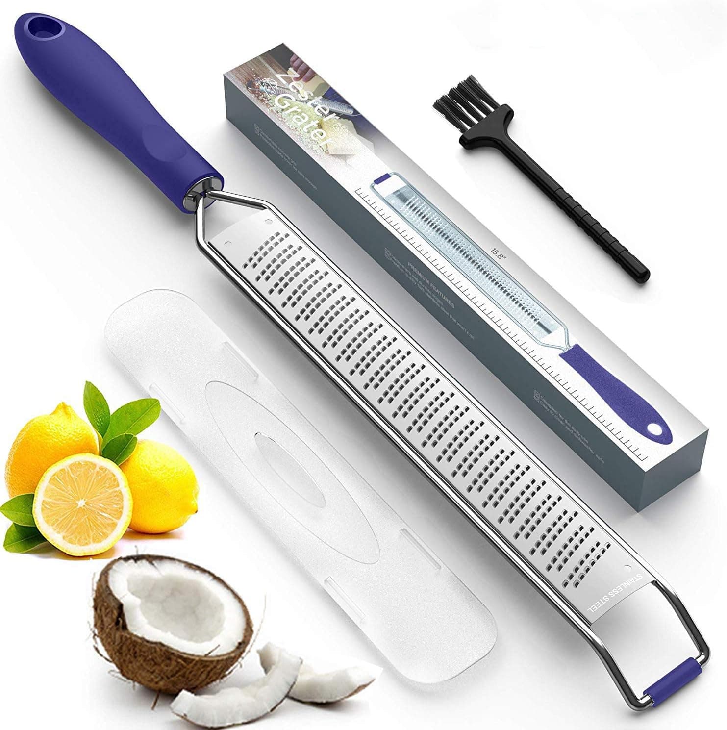 Zester Grater with Handle, Stainless Steel with Safety Cover, Black