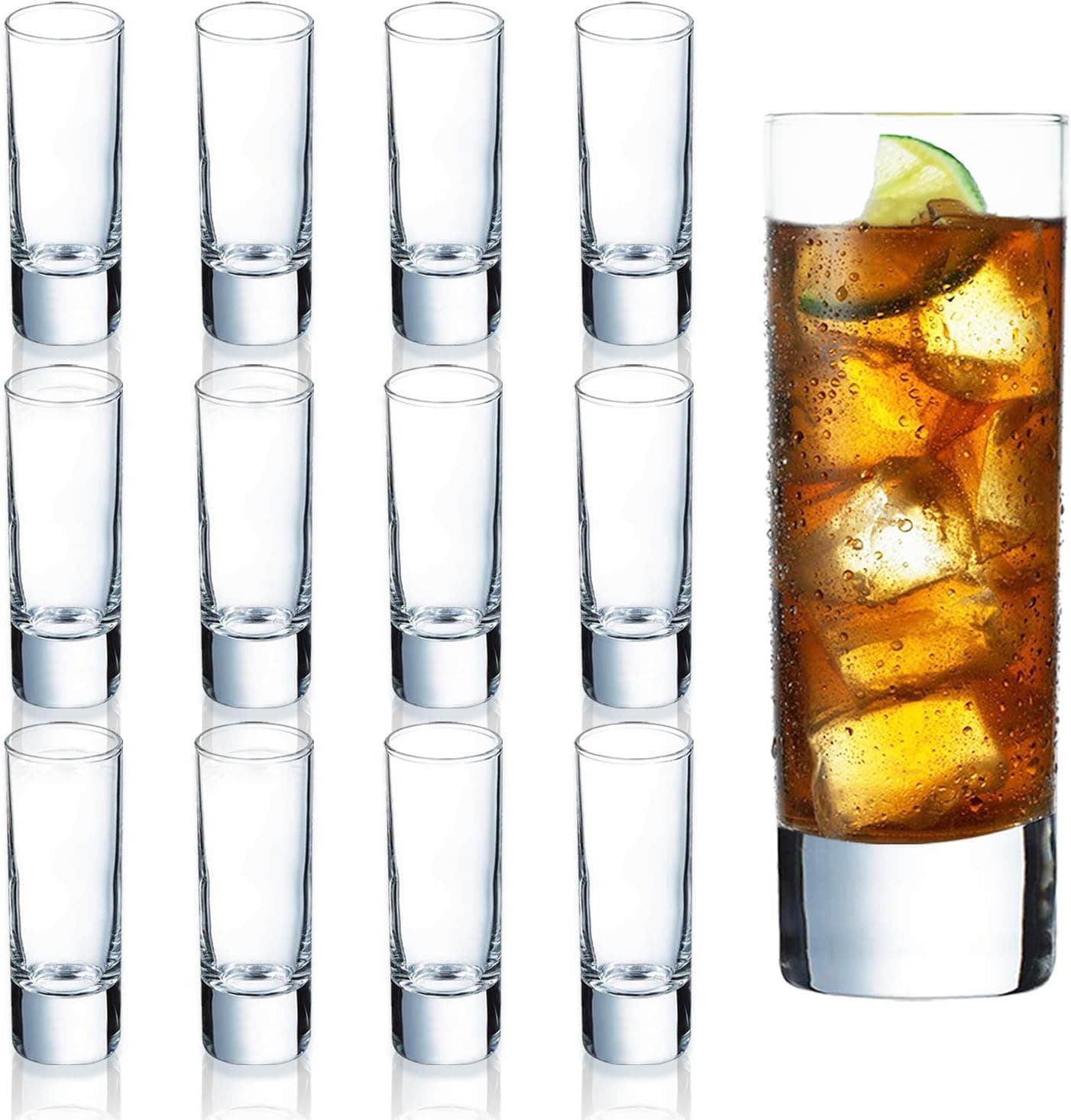 Farielyn-X Clear Heavy Base Shot Glasses 12 Pack, 2oz Tall