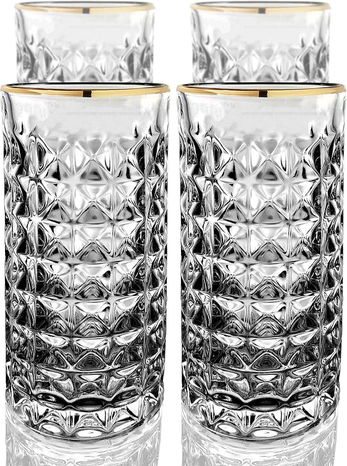 Amehla Co. Gold Rimmed Highball Collins Cocktail Glass Set