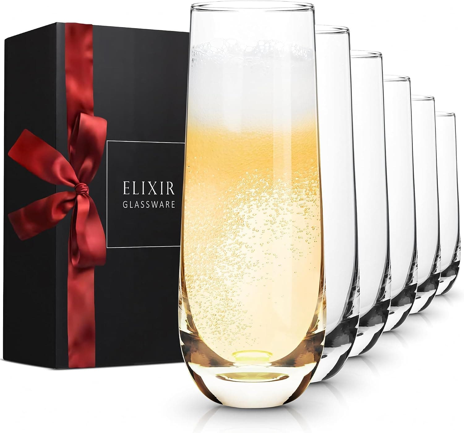 ELIXIR GLASSWARE Stemless Crystal Flutes 8oz, Set of 6