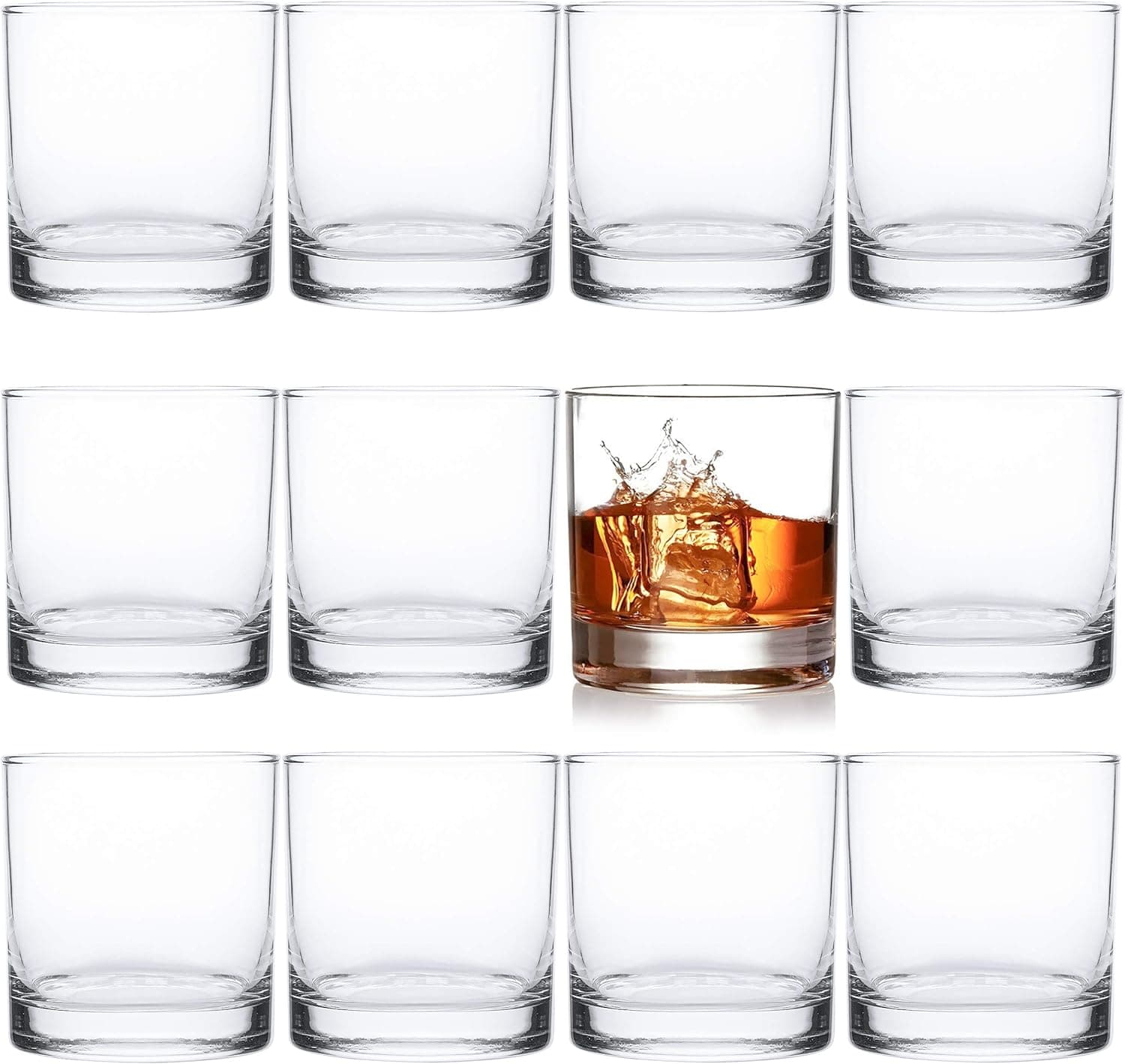 Kingrol 12 Pack Double Old Fashioned Whiskey Glasses, 10oz