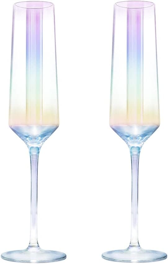 Gutsdoor Crystal Champagne Flutes Set of 2, Iridescent
