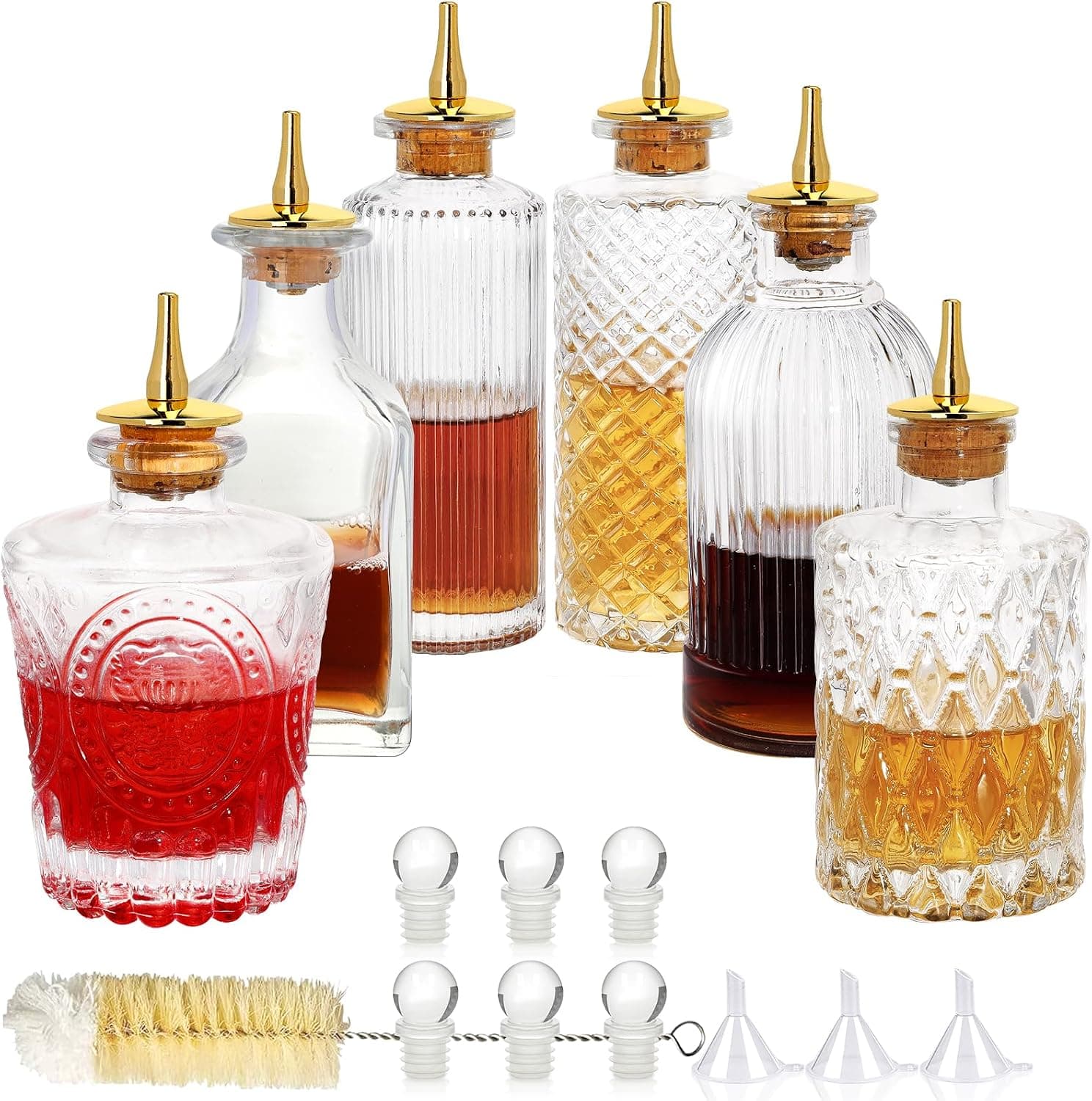 SuproBarware Bitters Bottles Set of 6 - Glass Dasher Bottles with Dash Top and Stopper