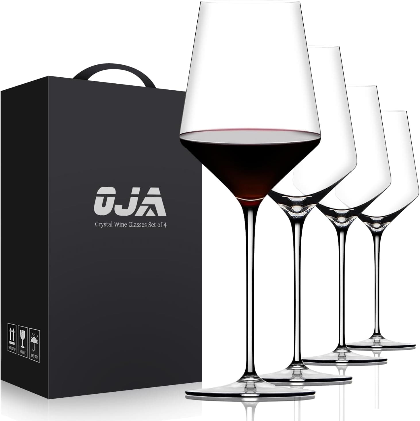 Red Wine Glasses Set of 4, Premium Crystal Hand Blown, 15oz, Thin Rim