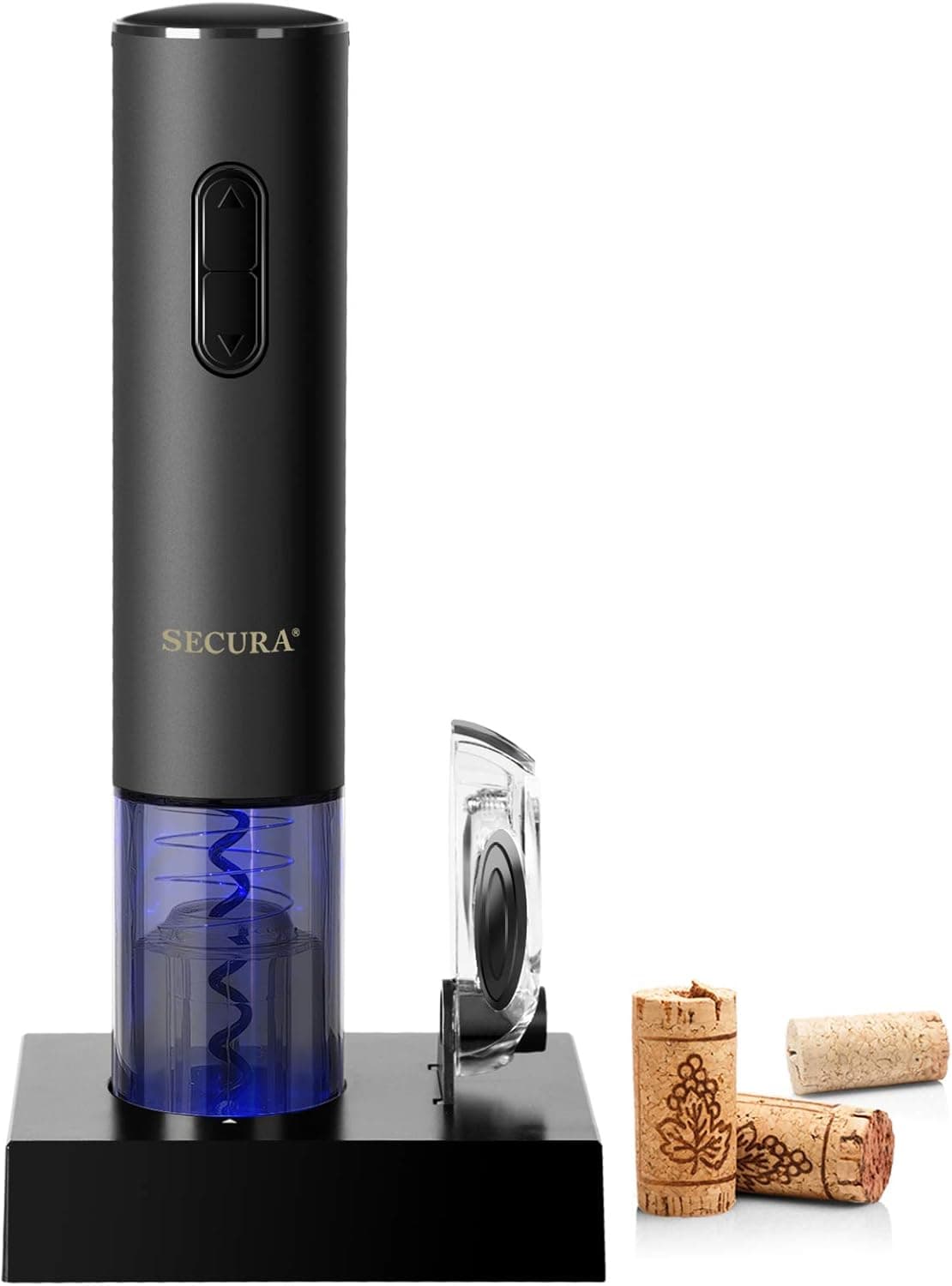 Secura Electric Wine Opener with Foil Cutter, Rechargeable (Black)