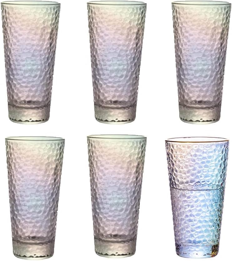 HOMEE Highball Glasses Set of 6 14 oz Colorful Heavy Base