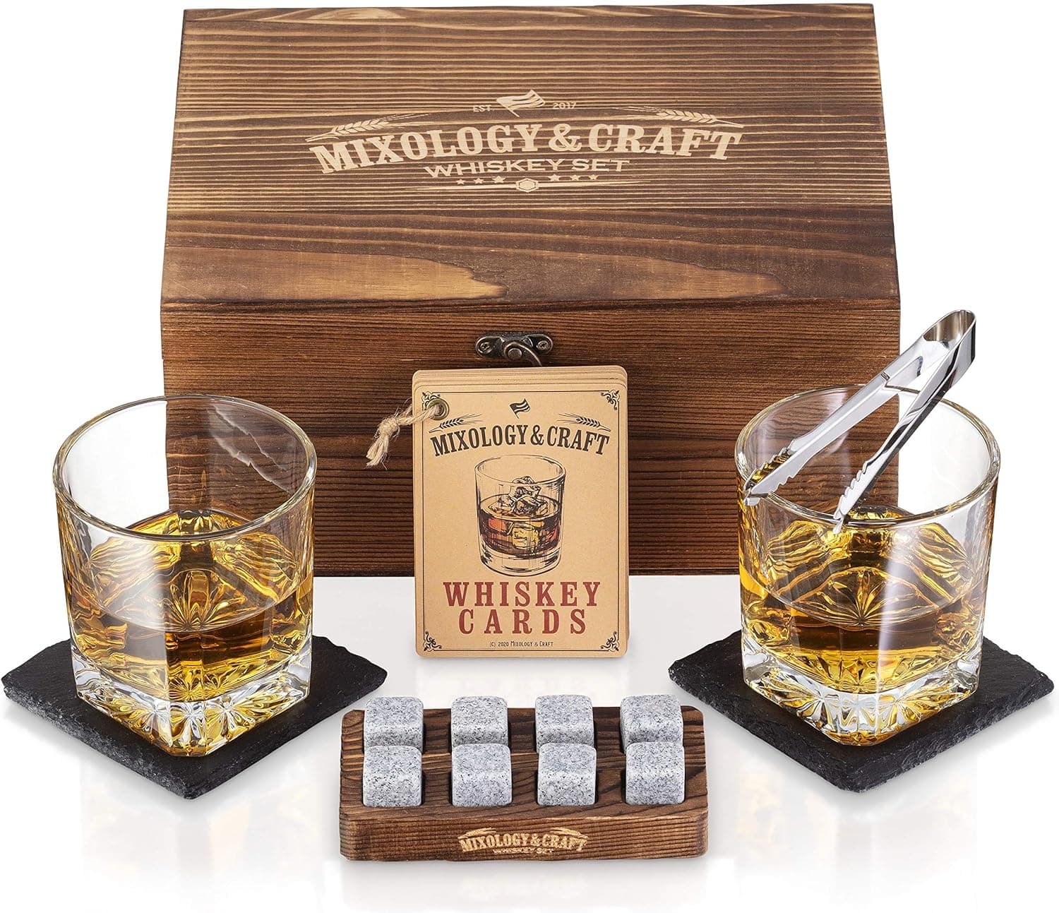 Mixology & Craft Whiskey Stones Gift Set, 2 Glasses + 8 Granite Rocks