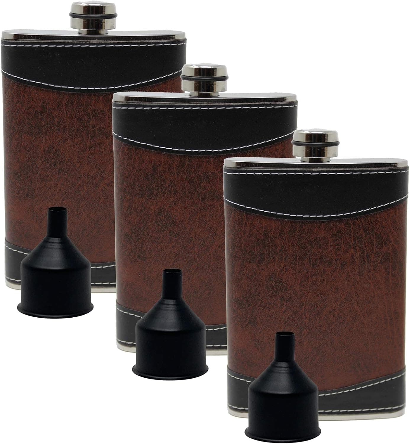 Mens 8oz Stainless Steel Hip Flasks Pack of 3