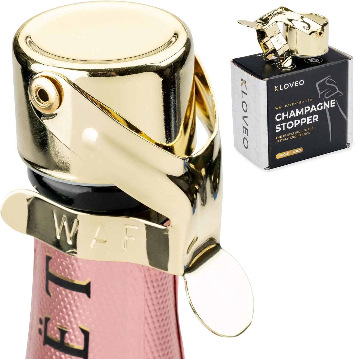 Kloveo Champagne Stoppers, Patented Seal, Made in Italy (Gold)