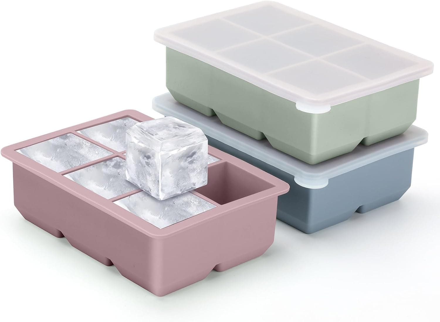 Excnorm Silicone Ice Cube Trays 3 Pack with Leak Proof Lid