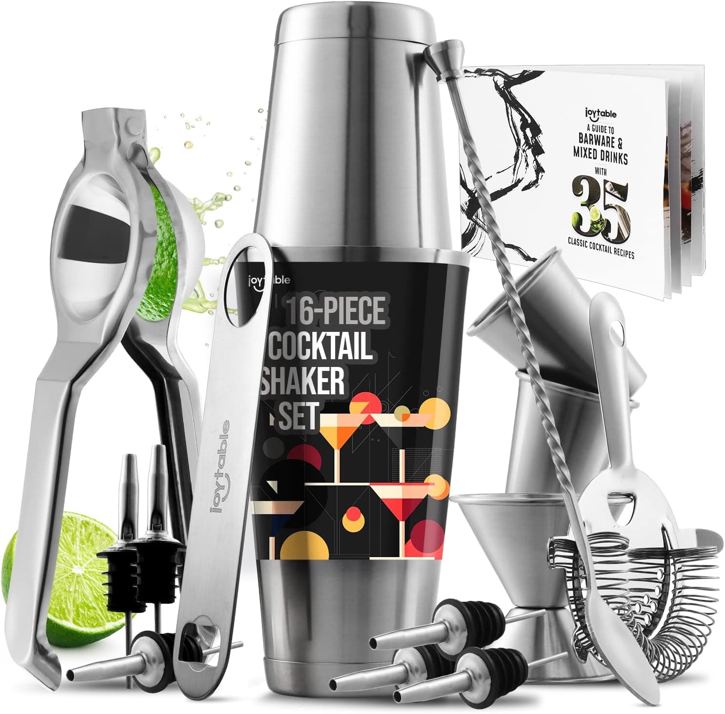 JoyTable Bar Set Cocktail Shaker Set 16PC Stainless Steel Mixology Kit