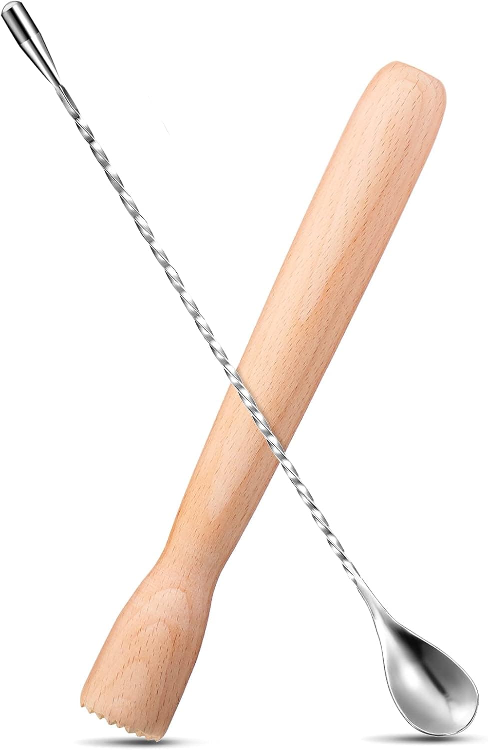 Patelai Wooden Cocktail Muddler 7.8in & Bar Spoon Set