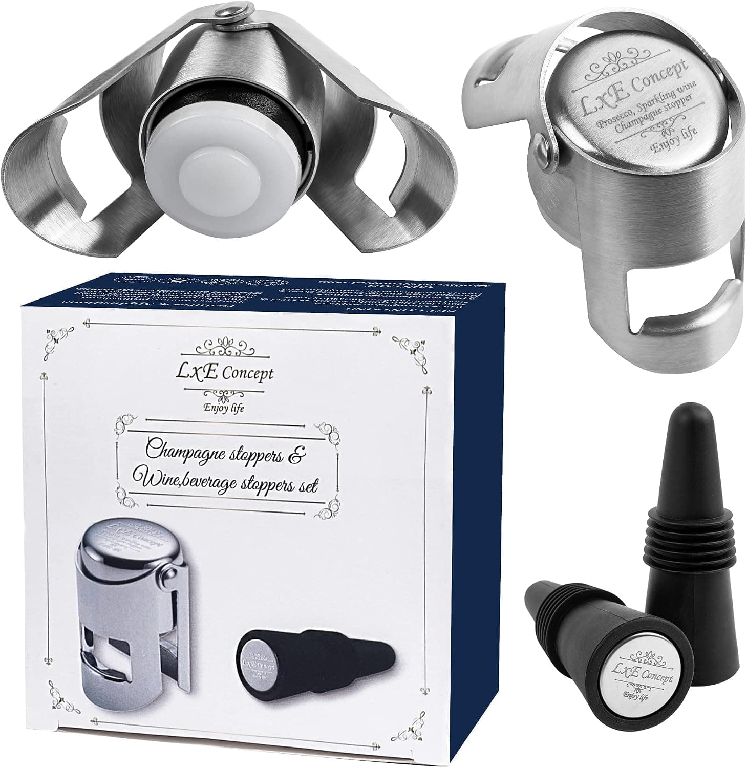 Champagne Stoppers Cone-shaped & Dual-sided Stainless Steel Set