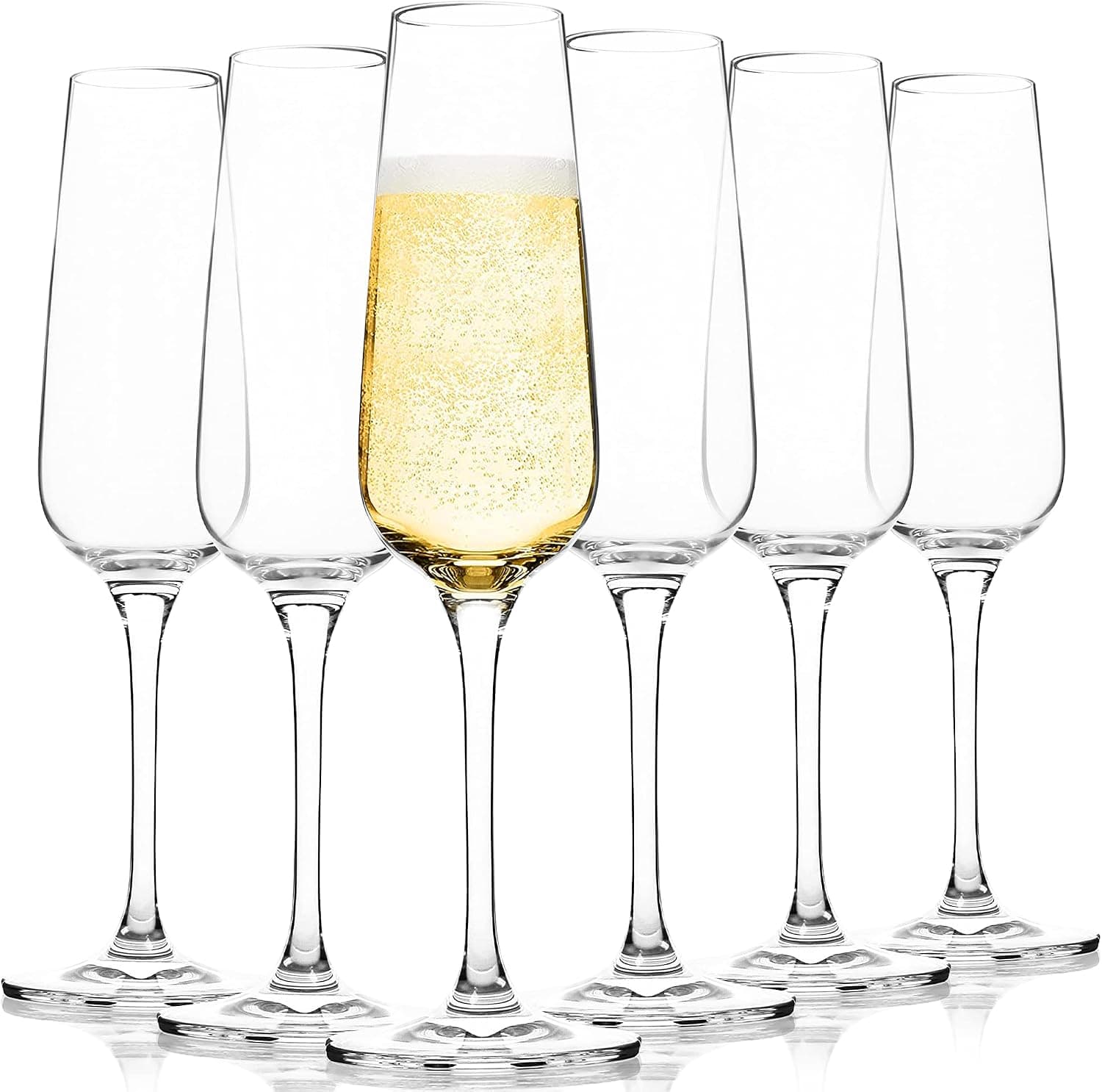 FAWLES Crystal Champagne Flutes Set of 6, Clear Stemmed 7oz