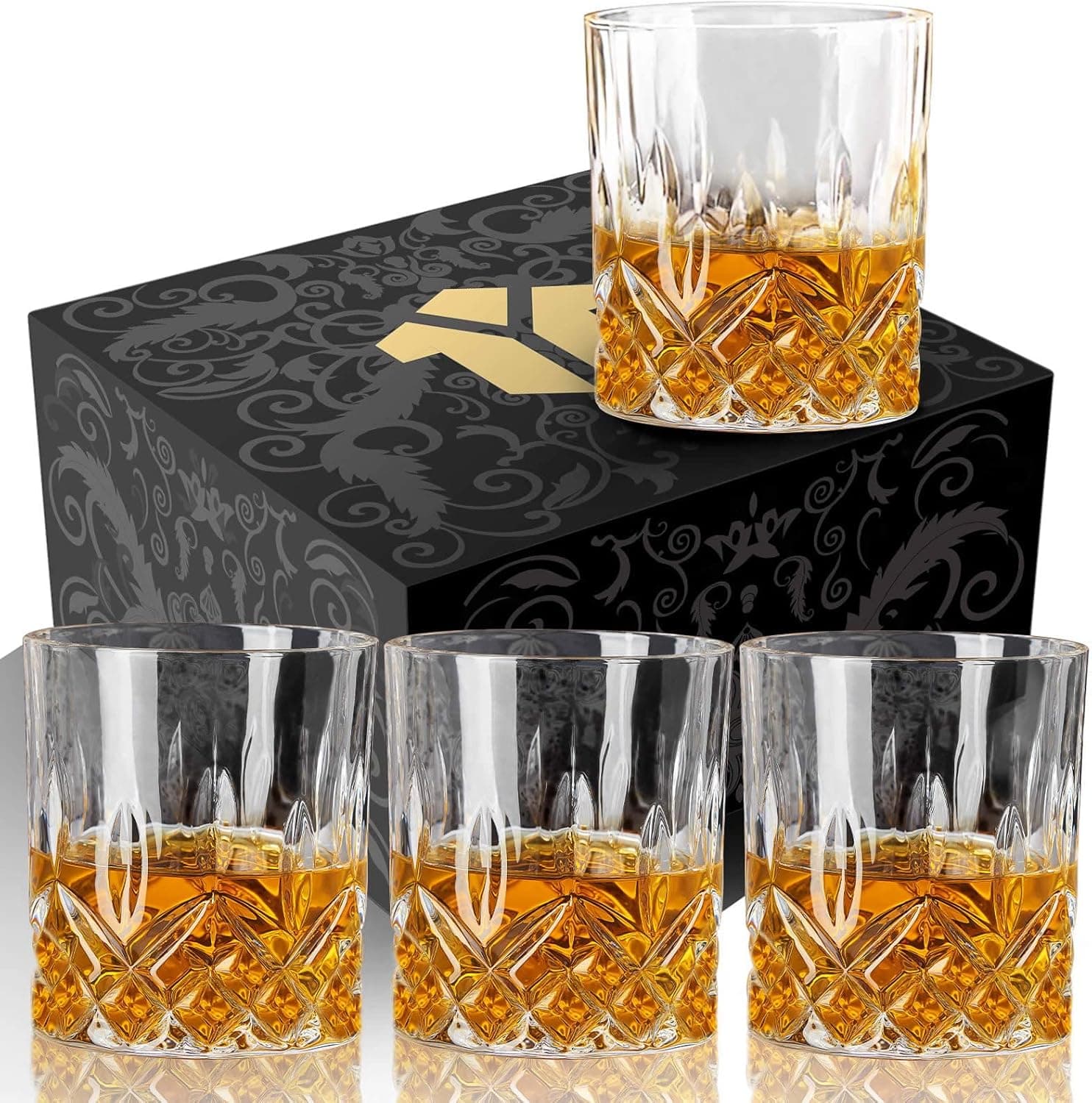 OPAYLY Whiskey Glasses Set of 4 10 oz Old Fashioned Tumblers