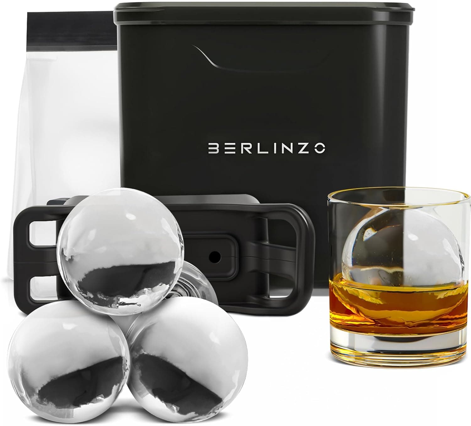 Berlinzo Ice Ball Maker Mold, 2 Clear 2.4in Whiskey Spheres