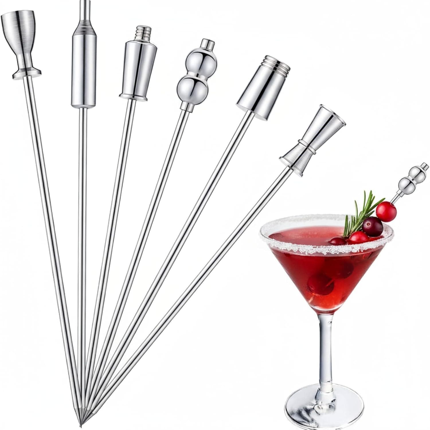 6 Pieces Stainless Steel Cocktail Picks Metal Martini Picks 4.3 Inch