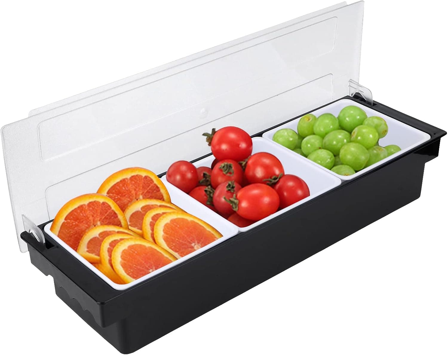 3 Compartment Garnish Tray with Lid, Plastic Bar Fruit Caddy