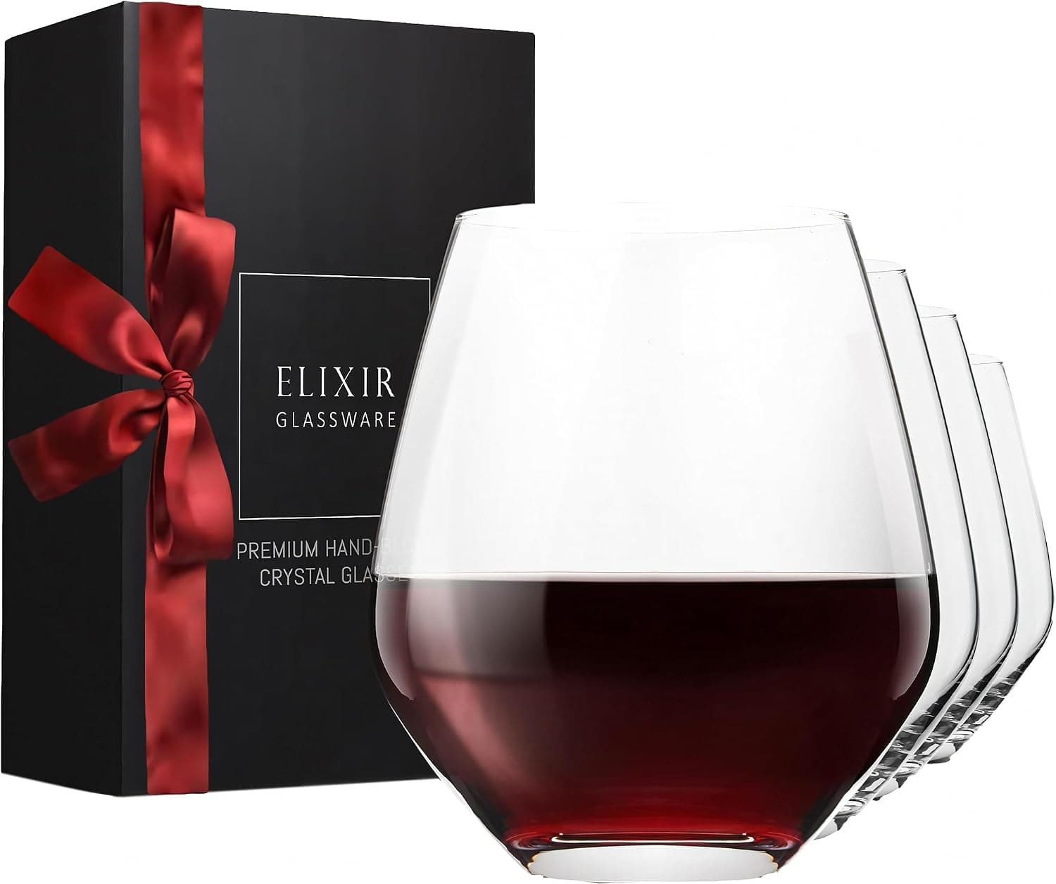 ELIXIR GLASSWARE Stemless Wine Glasses Set of 4, 18oz, Premium Crystal