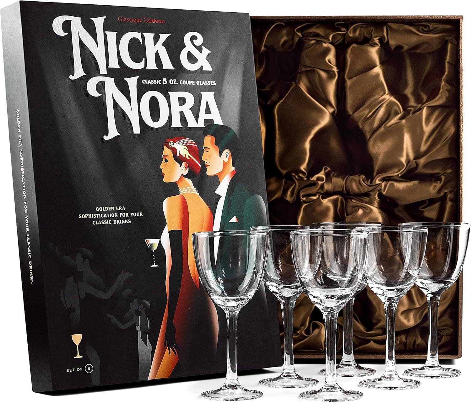 Crystal 5oz Retro Nick and Nora Coupe Glasses, Set of 6