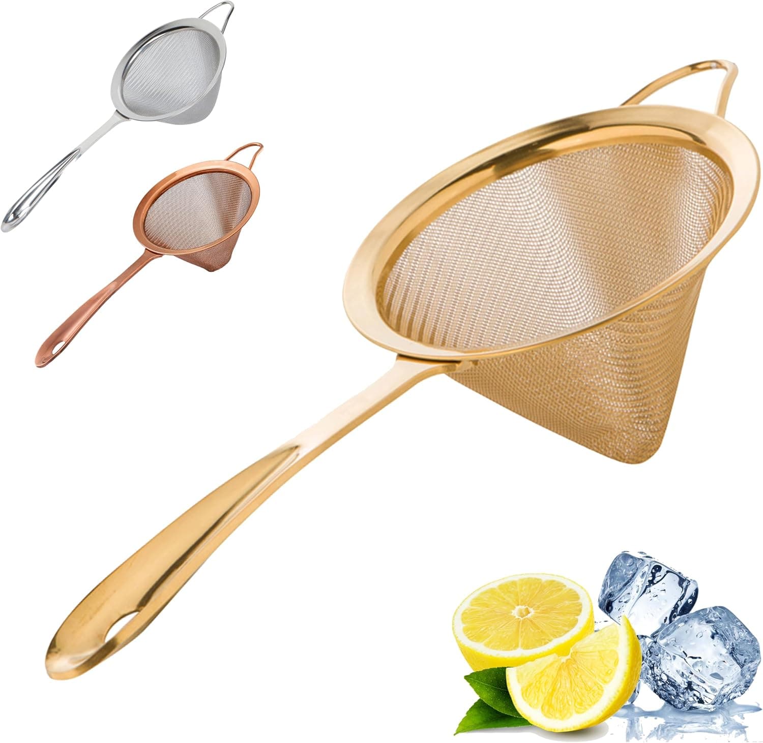 A Bar Above Gold Fine Mesh Cocktail Strainer, 304 Stainless Steel Conical Sieve