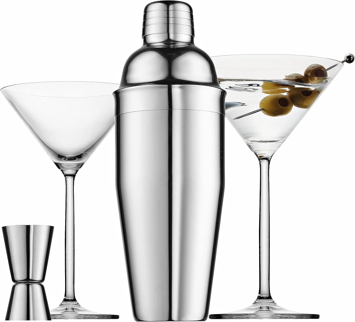 Godinger Cocktail Shaker Set and Martini Glasses Bar Set 4 Piece